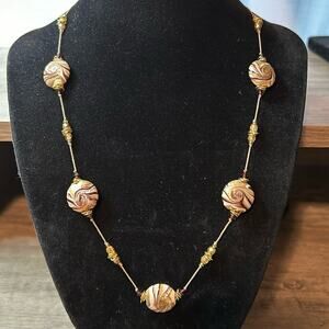 Alexis K Necklace Brown and Gold tone Glass beads #134. Signed.